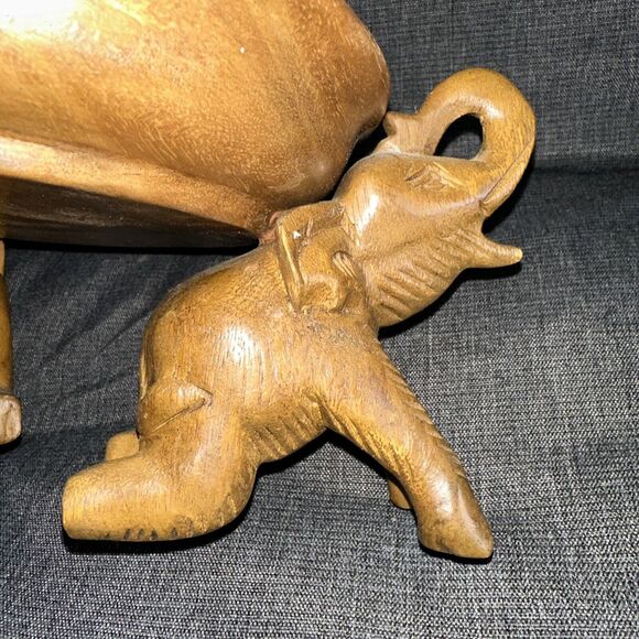 Natural Wood Elephant Serving Fruit Tray Bowl Food Dish Platter Plate Thailand - Picture 5 of 9